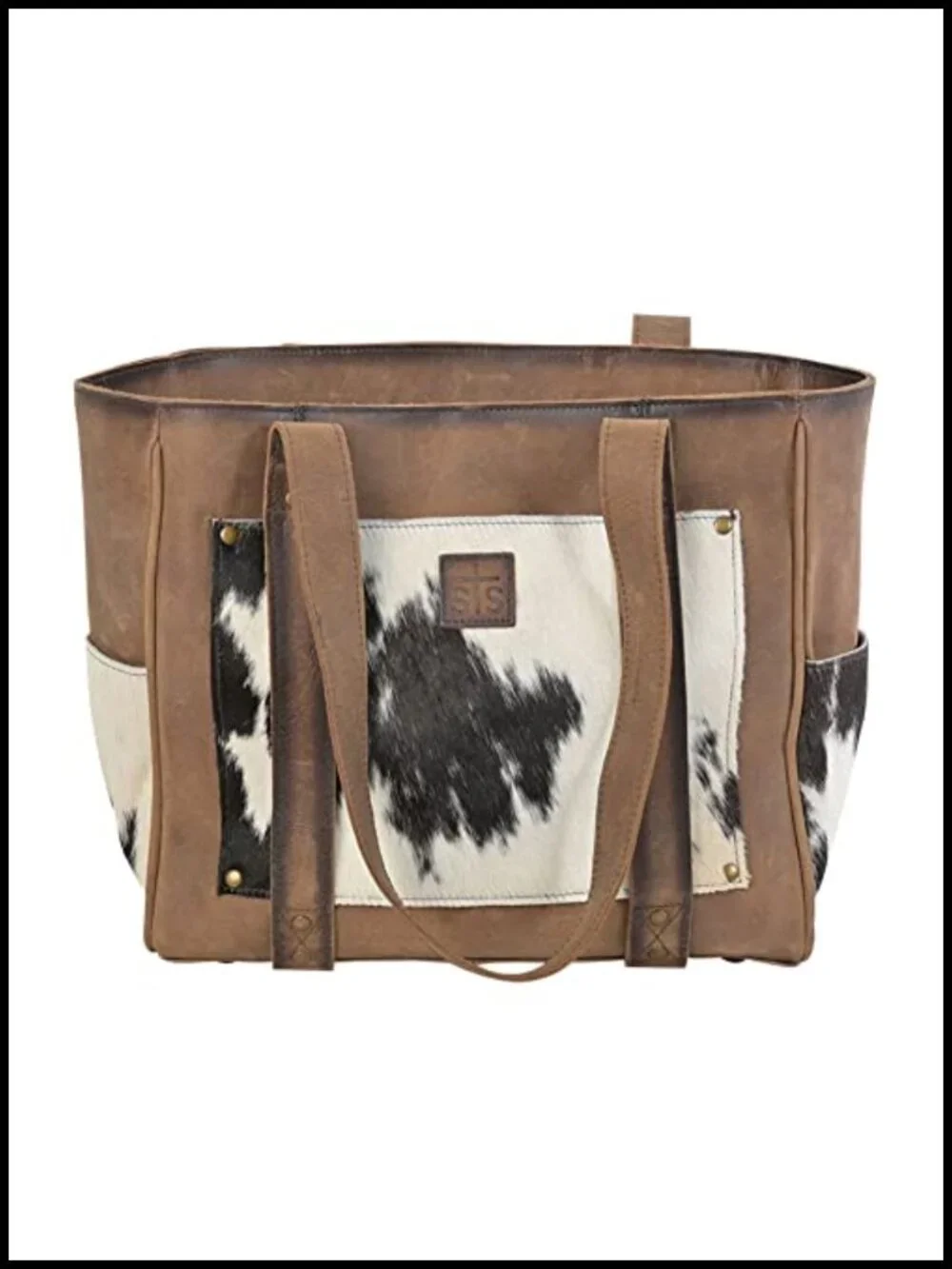 Genuine Leather Cowhide Tote with Multiple Pockets